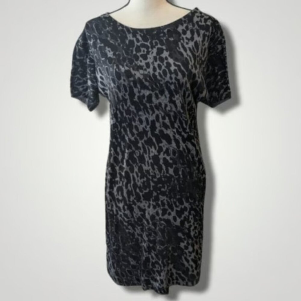 ANN TAYLOR LOFT Snakeskin Print Sweater Dress Gray Black Animal 100% WOOL Small